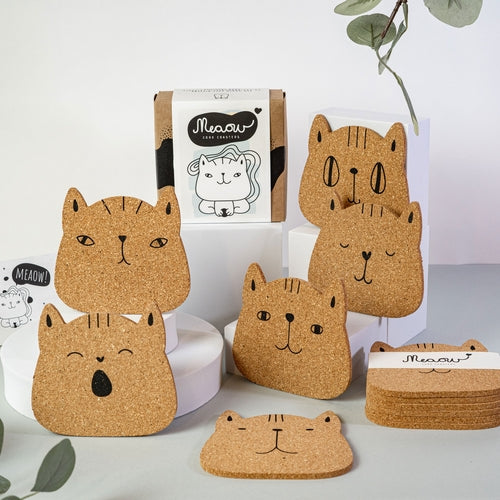 Meaow Cute cats - Cork coasters, round, set of 6