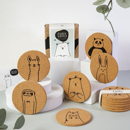 Cutes - Cork coasters, set of 6, cute animals