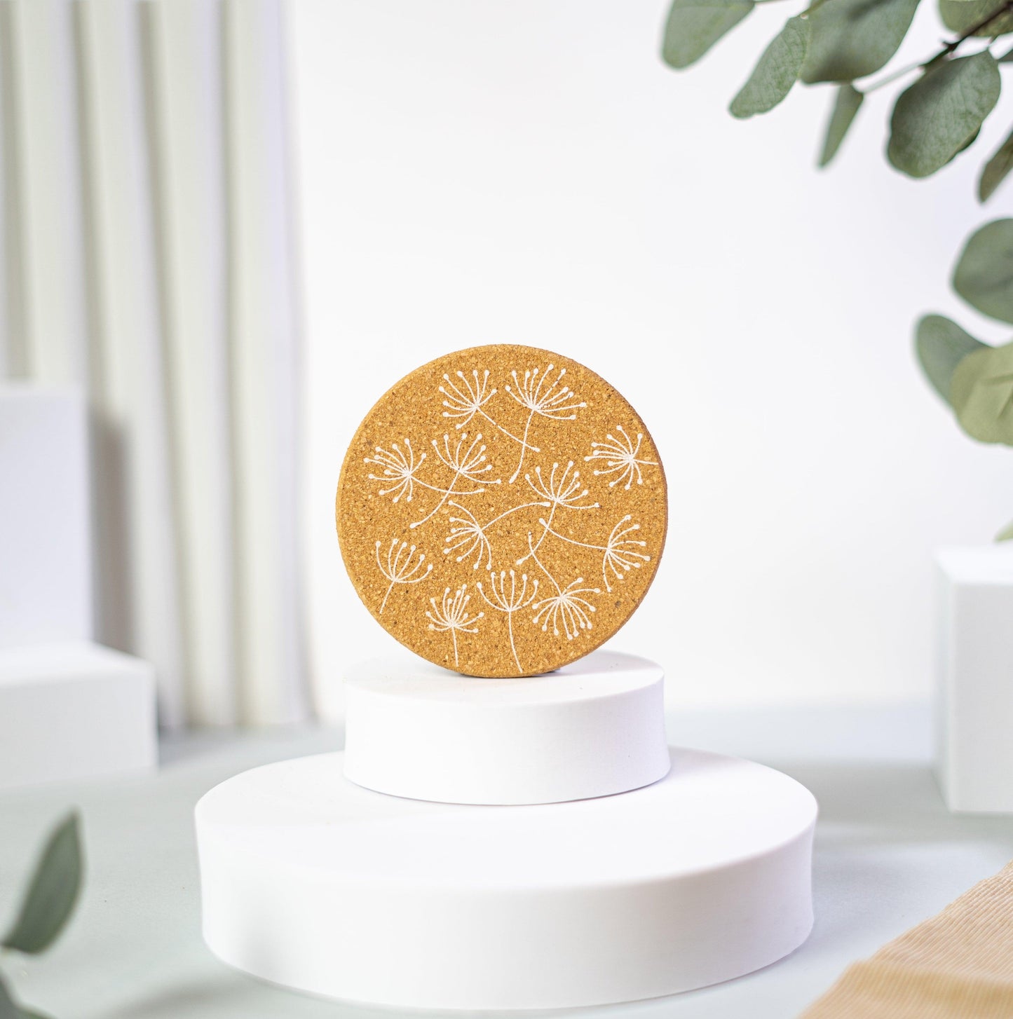 Blossom - Floral black and white cork coaster set