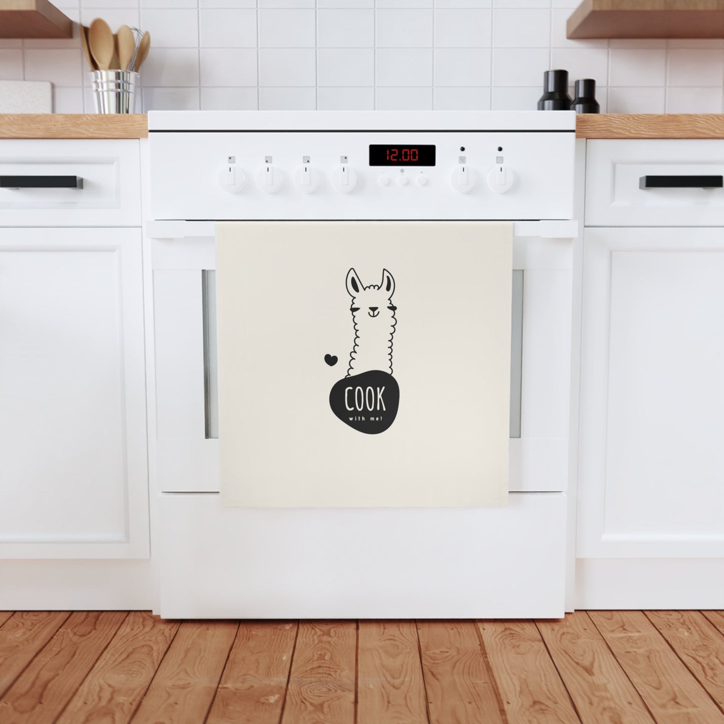 Cook with me! Llama cotton tea towel, 50 x 70 cm, organic cotton, eco
