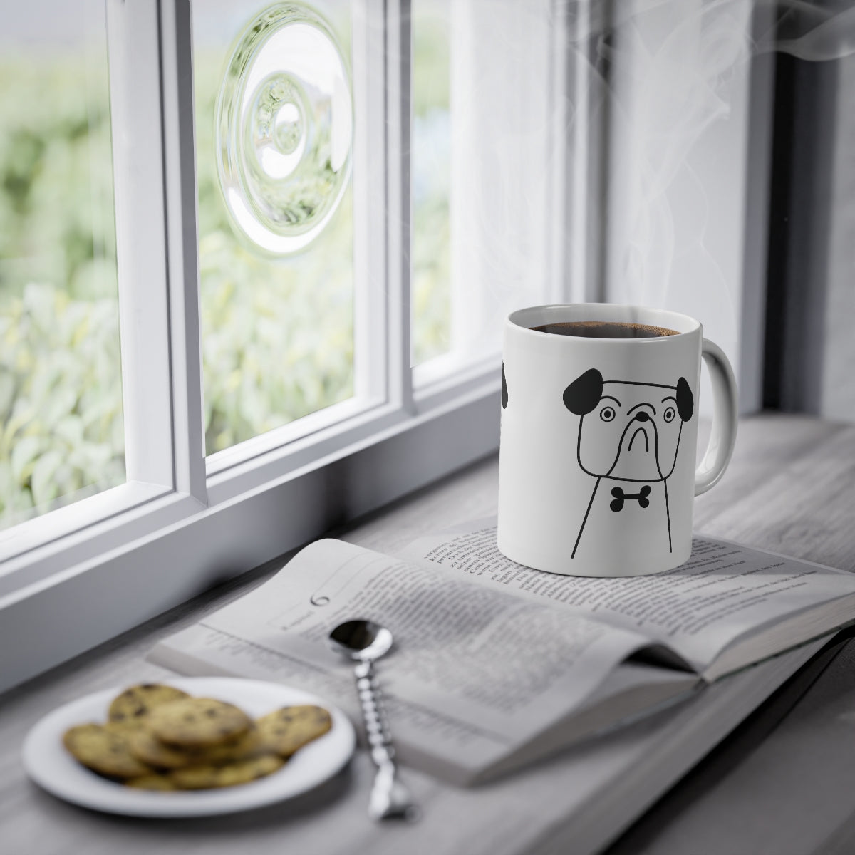 Cute dog Bulldog mug, white, 325 ml / 11 oz Coffee mug, tea mug
