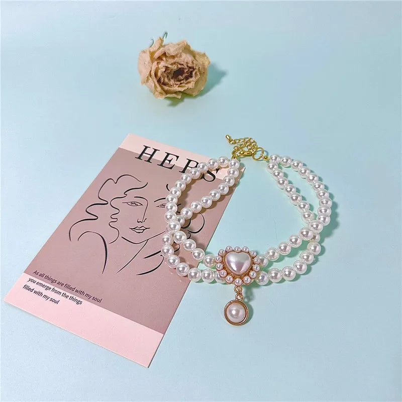 Double Row Pearl Necklace with Luxury Crystal Charms
