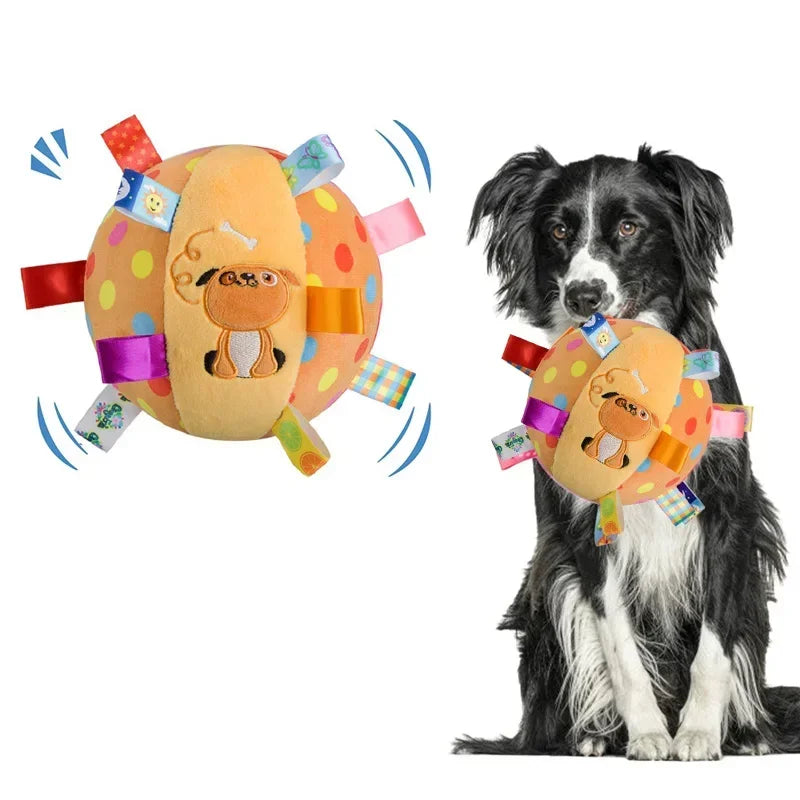 Jouet Chien en Peluche Interactif avec Grelots – Balle Résistante avec Poignée pour Dressage et Jeu