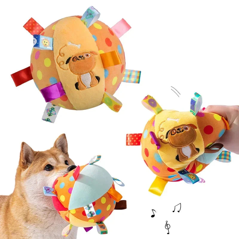 Jouet Chien en Peluche Interactif avec Grelots – Balle Résistante avec Poignée pour Dressage et Jeu