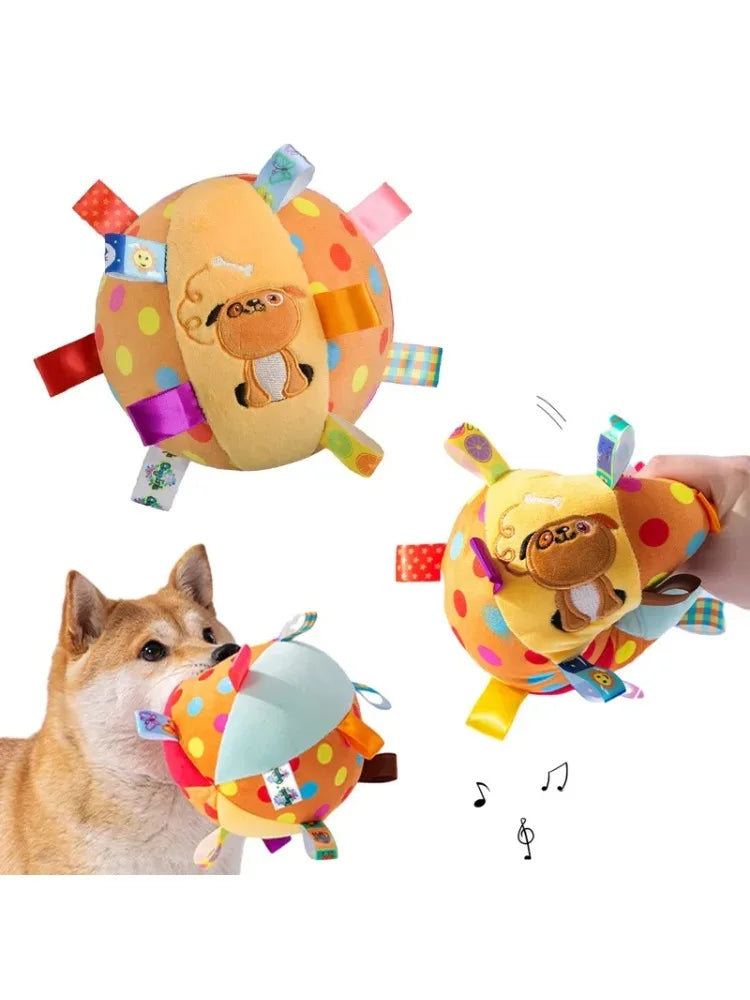 Jouet Chien en Peluche Interactif avec Grelots – Balle Résistante avec Poignée pour Dressage et Jeu