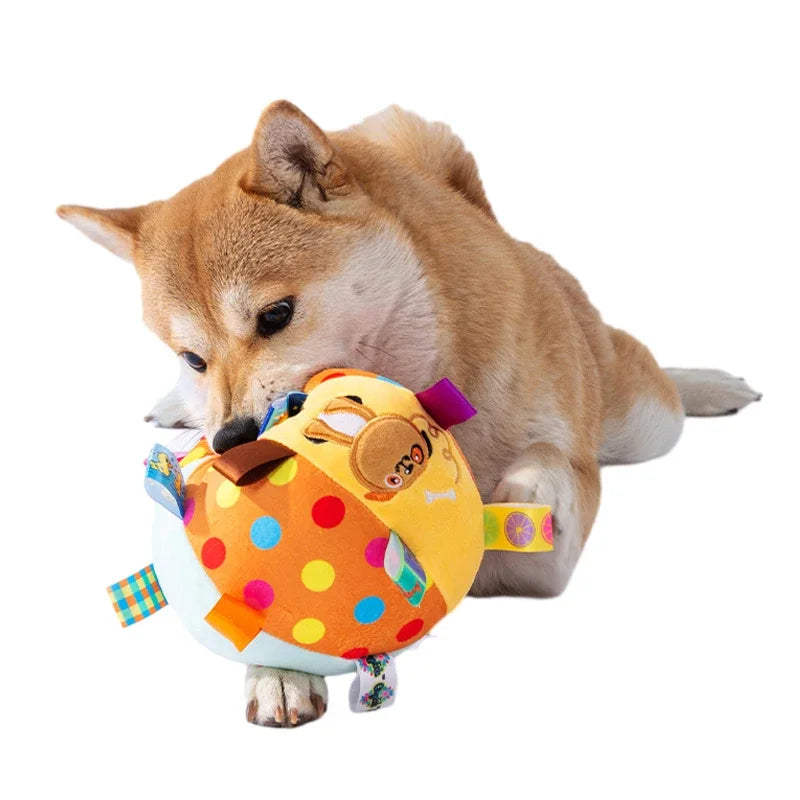 Jouet Chien en Peluche Interactif avec Grelots – Balle Résistante avec Poignée pour Dressage et Jeu
