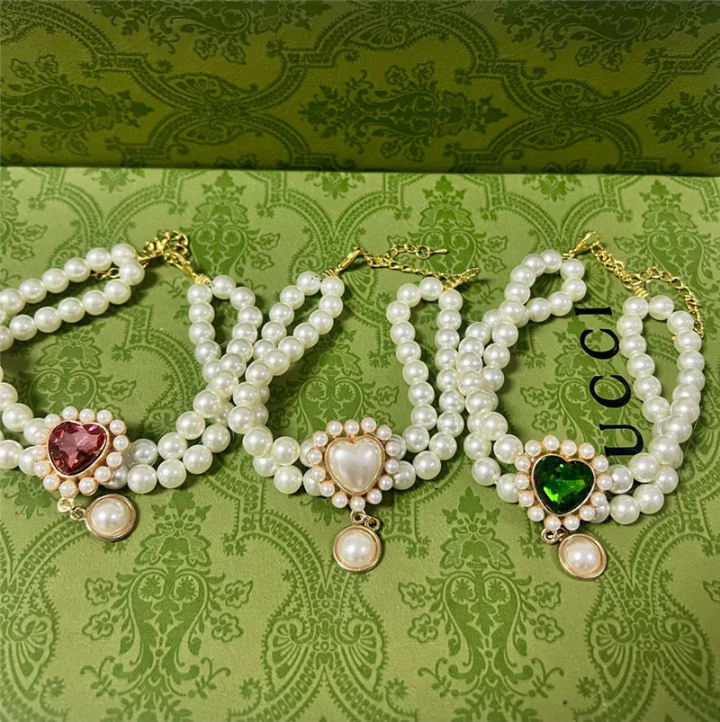 Double Row Pearl Necklace with Luxury Crystal Charms
