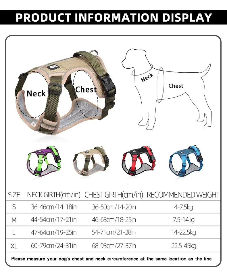 Reflective No-Pull Dog Harness for Large Dogs – Chew-Proof, Adjustable & Durable Vest