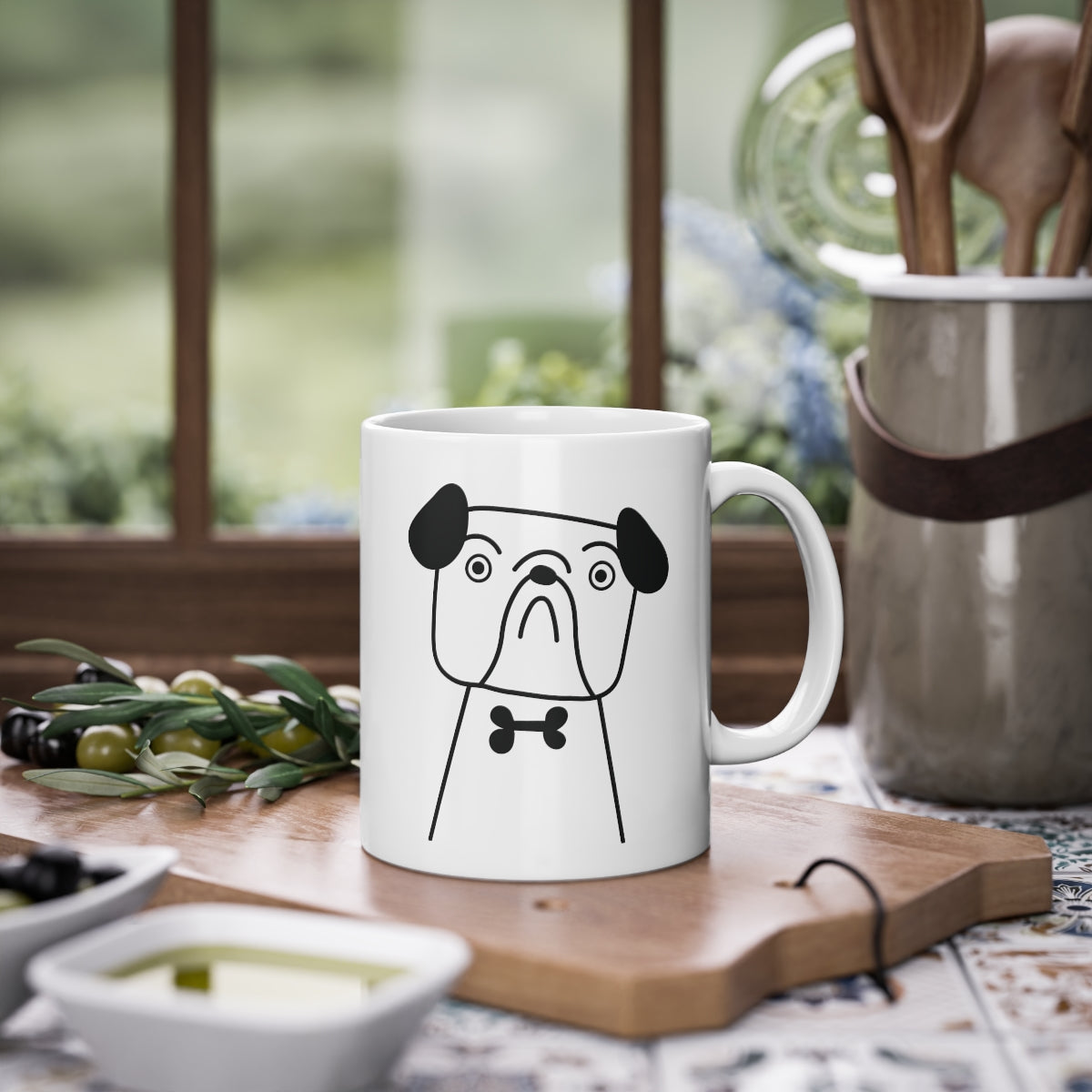 Cute dog Bulldog mug, white, 325 ml / 11 oz Coffee mug, tea mug