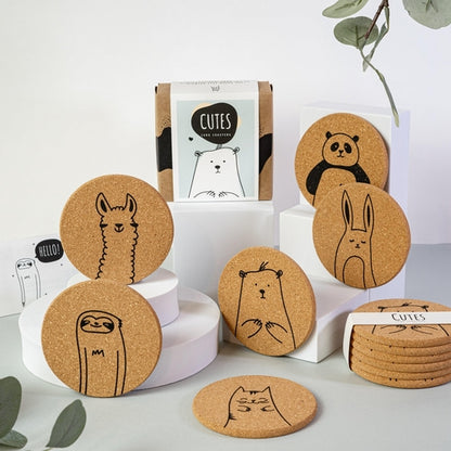 Cutes - Cork coasters, set of 6, cute animals