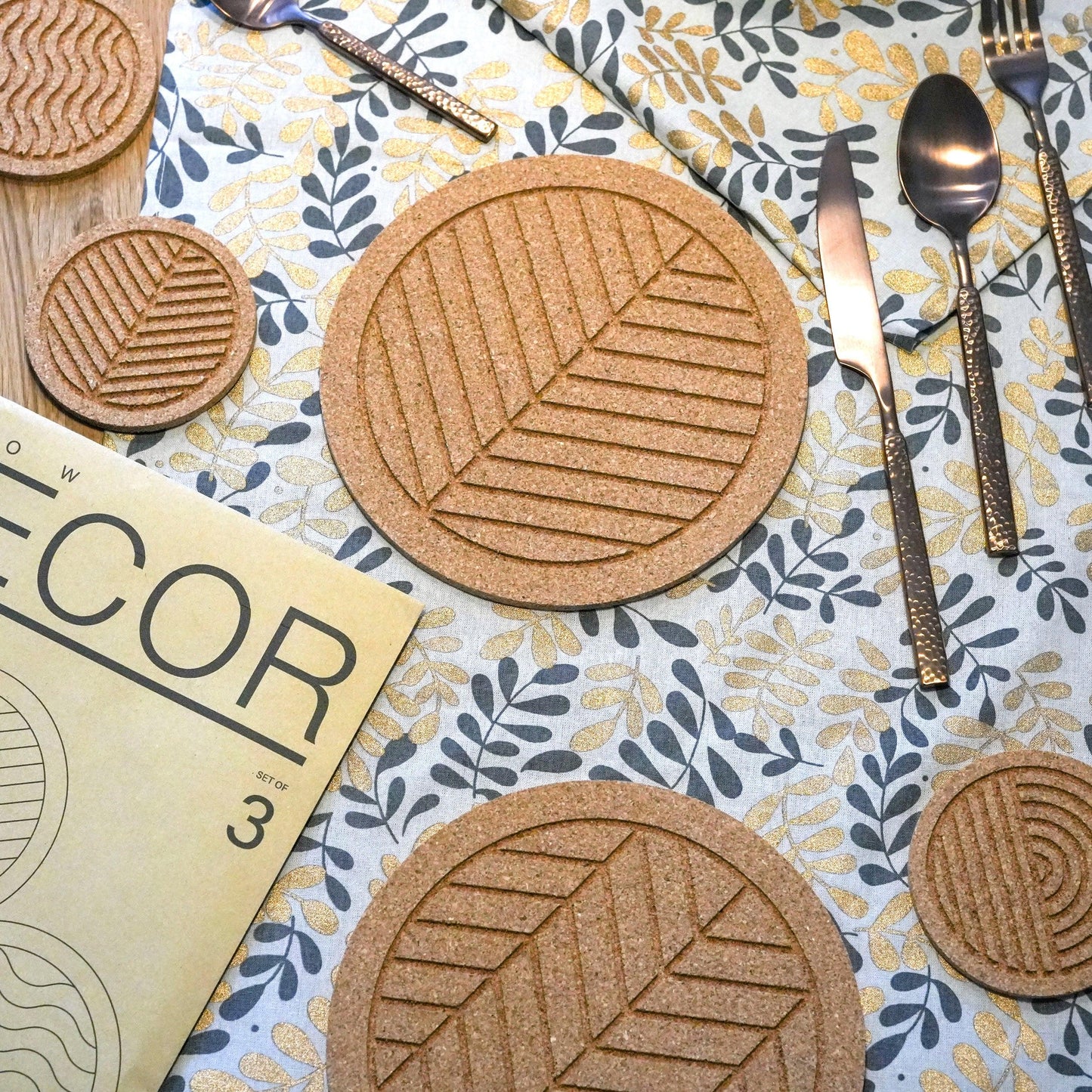 Great Flow - Cork trivet set of 3 pieces, 19 cm cork coasters