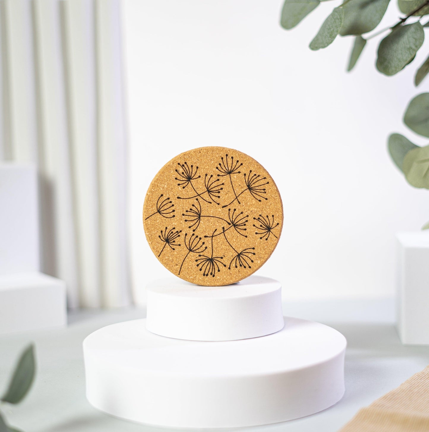 Blossom - Floral black and white cork coaster set
