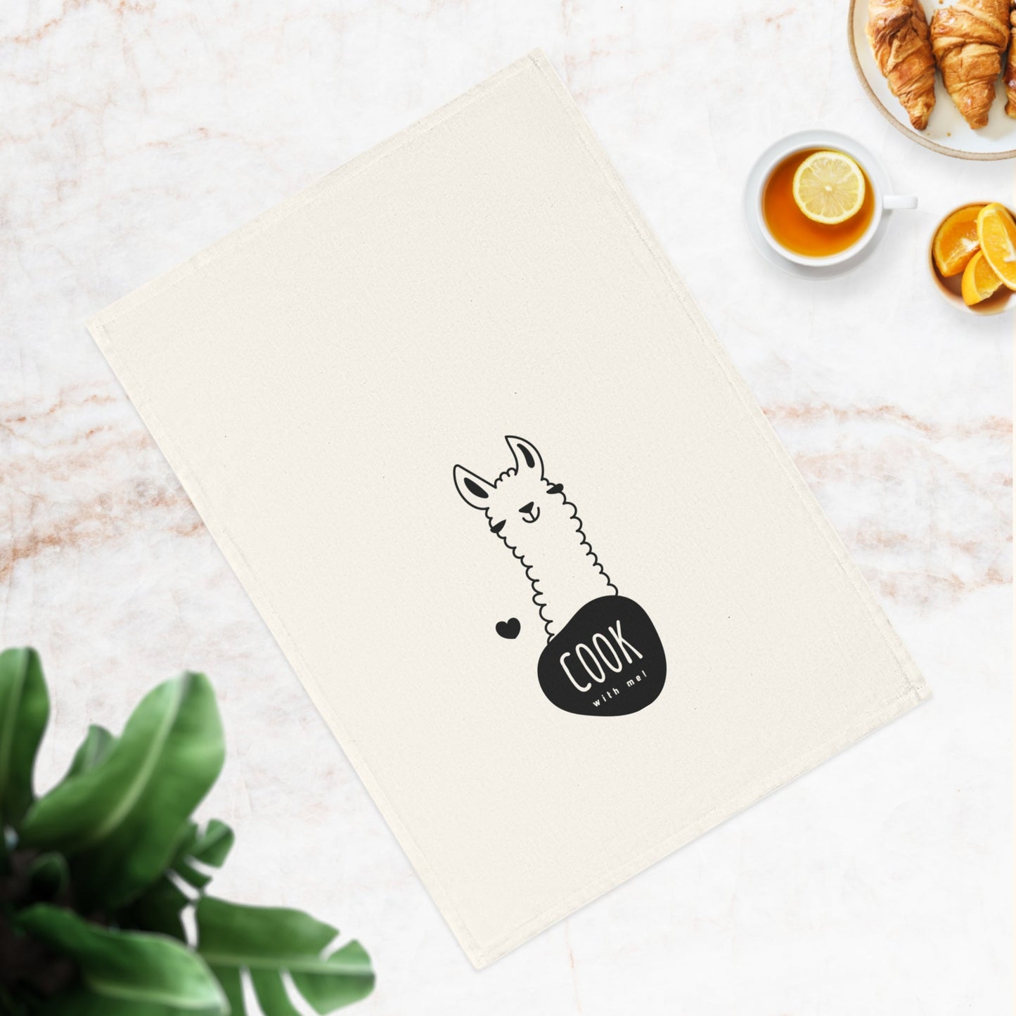 Cook with me! Llama cotton tea towel, 50 x 70 cm, organic cotton, eco