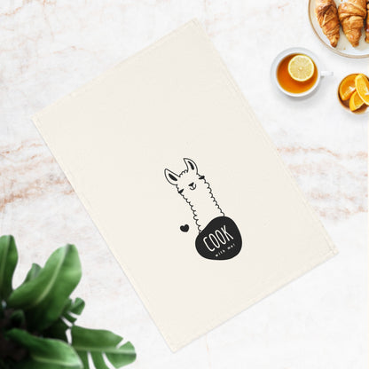 Cook with me! Llama cotton tea towel, 50 x 70 cm, organic cotton, eco