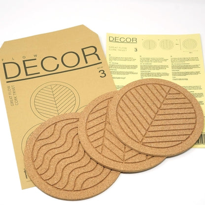 Great Flow - Cork trivet set of 3 pieces, 19 cm cork coasters
