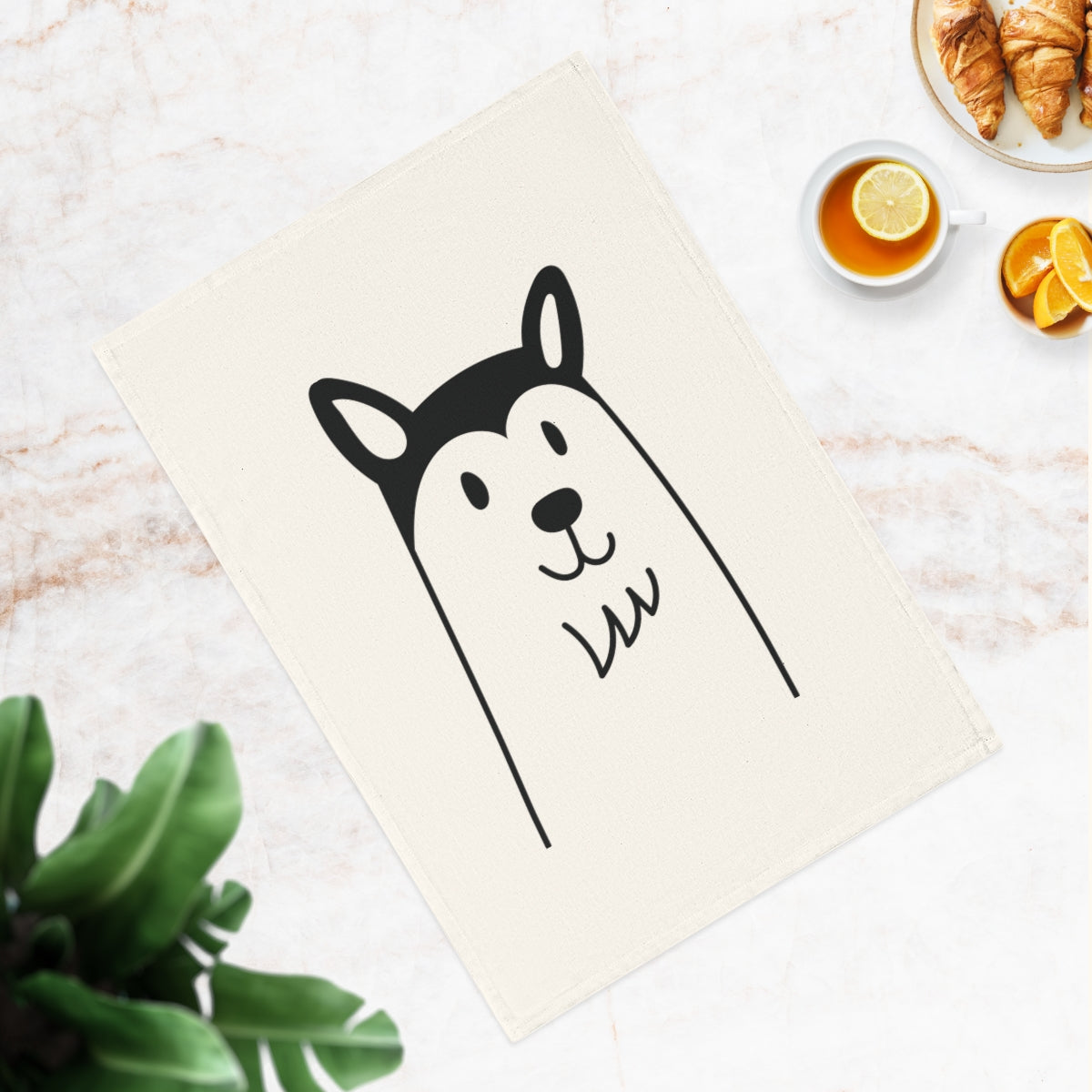 Husky dog design Cotton Tea Towel, 50 x 70 cm, organic cotton, eco-friendly