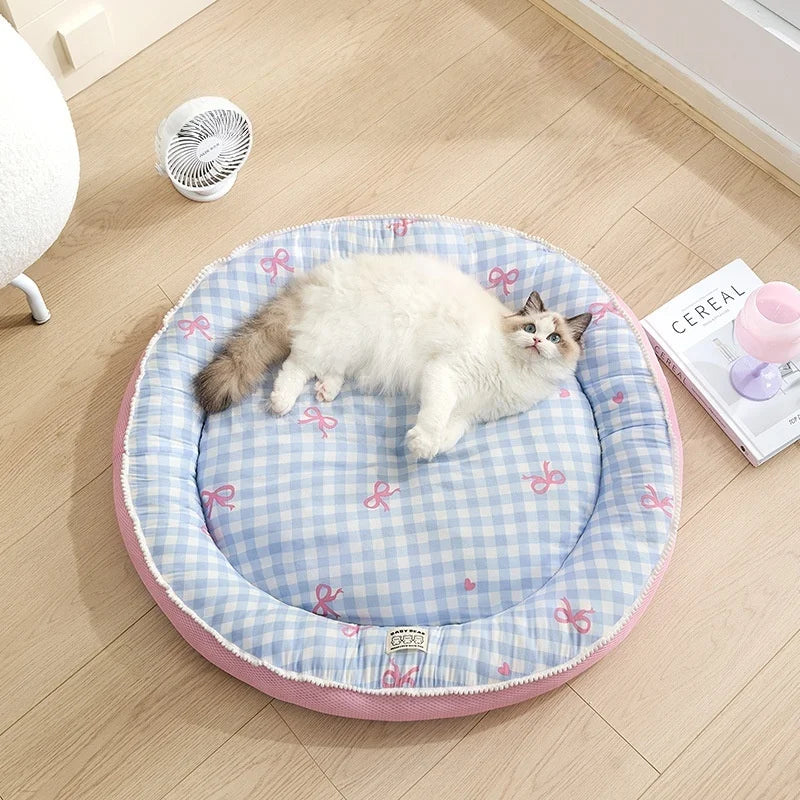 Cooling Summer Pet Bed – Round Ice Silk Cushion for Dogs & Cats