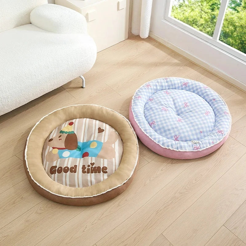 Cooling Summer Pet Bed – Round Ice Silk Cushion for Dogs & Cats