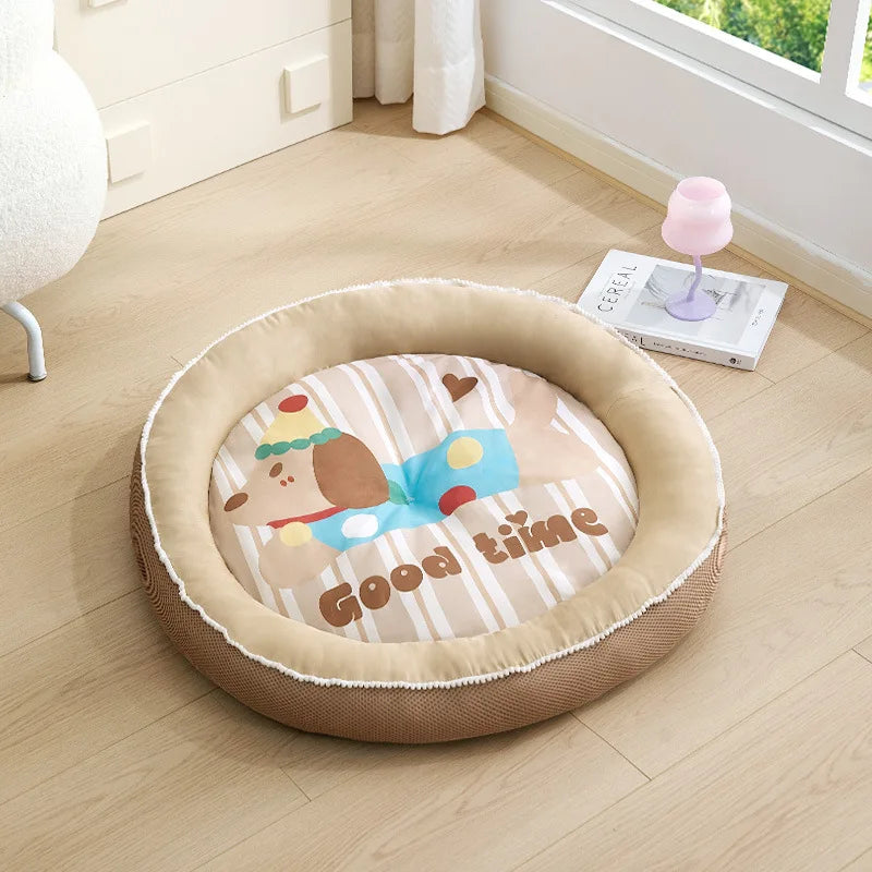 Cooling Summer Pet Bed – Round Ice Silk Cushion for Dogs & Cats