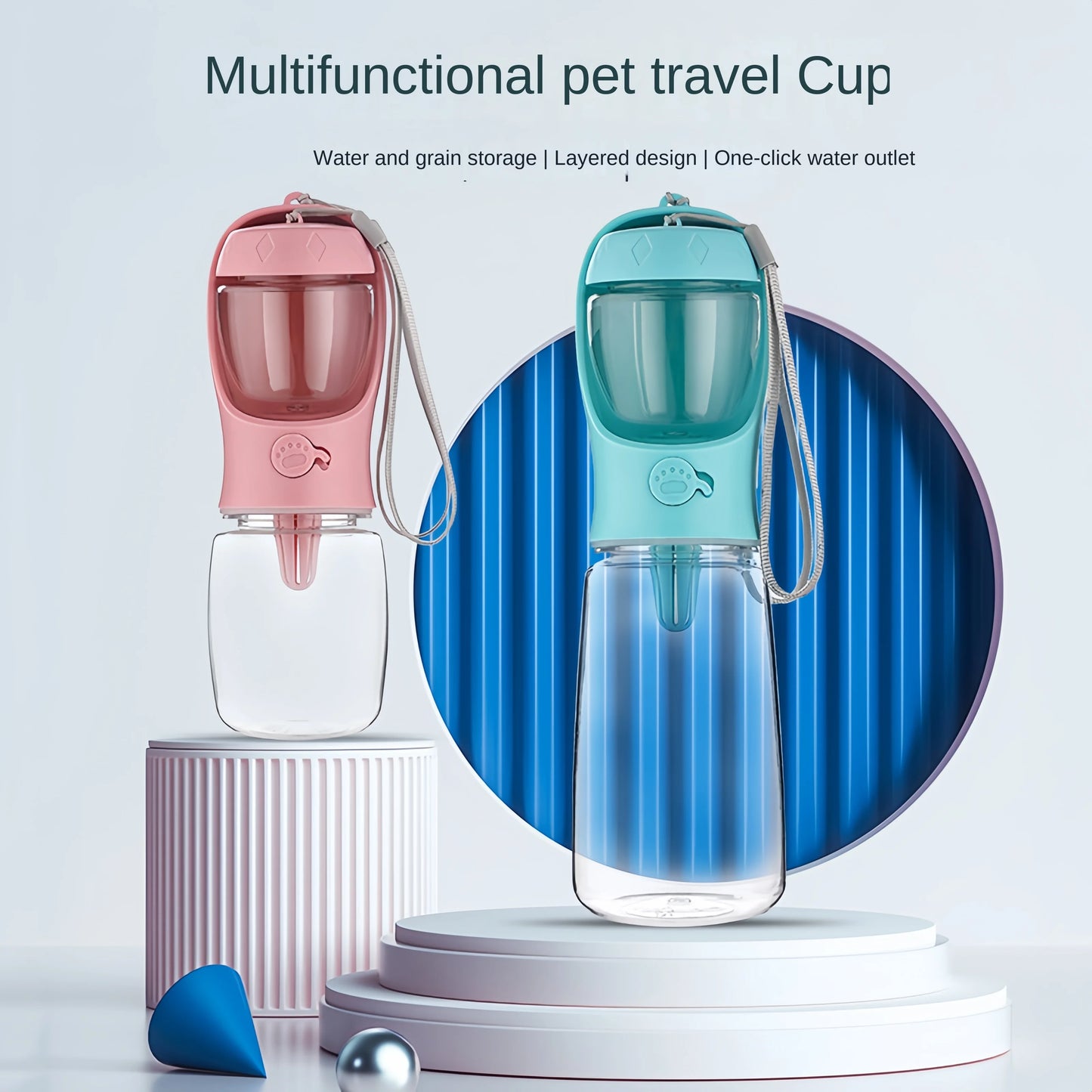 Portable Pet Water Bottle with Food Compartment – Leak-Proof & Travel Friendly