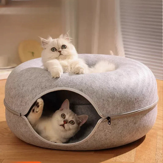 Donut Tunnel Bed for Cats – Cozy Felt Hideout with Scratch-Resistant Design