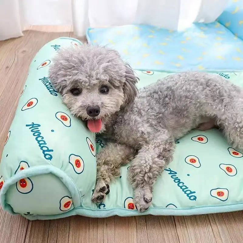 Cooling Pet Mat with Pillow – Summer Bed for Cats & Small Dogs | Anti-Slip & Breathable