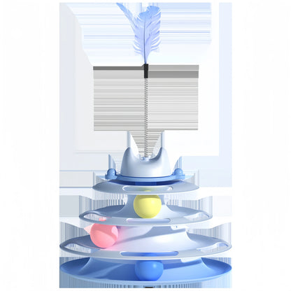 Interactive Cat Toy – 4-Layer Track Ball Tower with Feather Stick