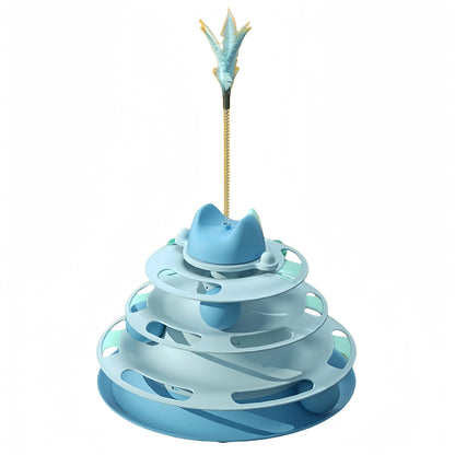 Interactive Cat Toy – 4-Layer Track Ball Tower with Feather Stick