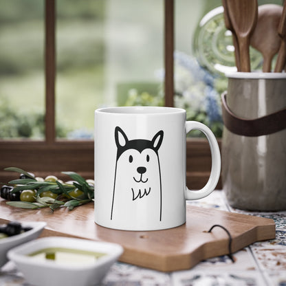 Cute dog Husky mug, white, 325 ml / 11 oz Coffee mug, tea mug for
